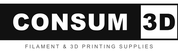 Logo of CONSUM 3D with text 'CONSUM 3D' and 'Filament & 3D Printing Supplies' on a black and white background.