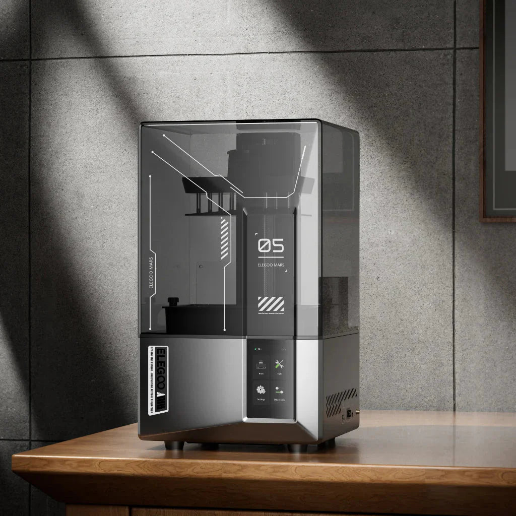 Modern kitchen appliance on a wooden surface with a gray tiled wall background