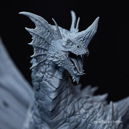 Close-up of a detailed dragon figurine with a dark background