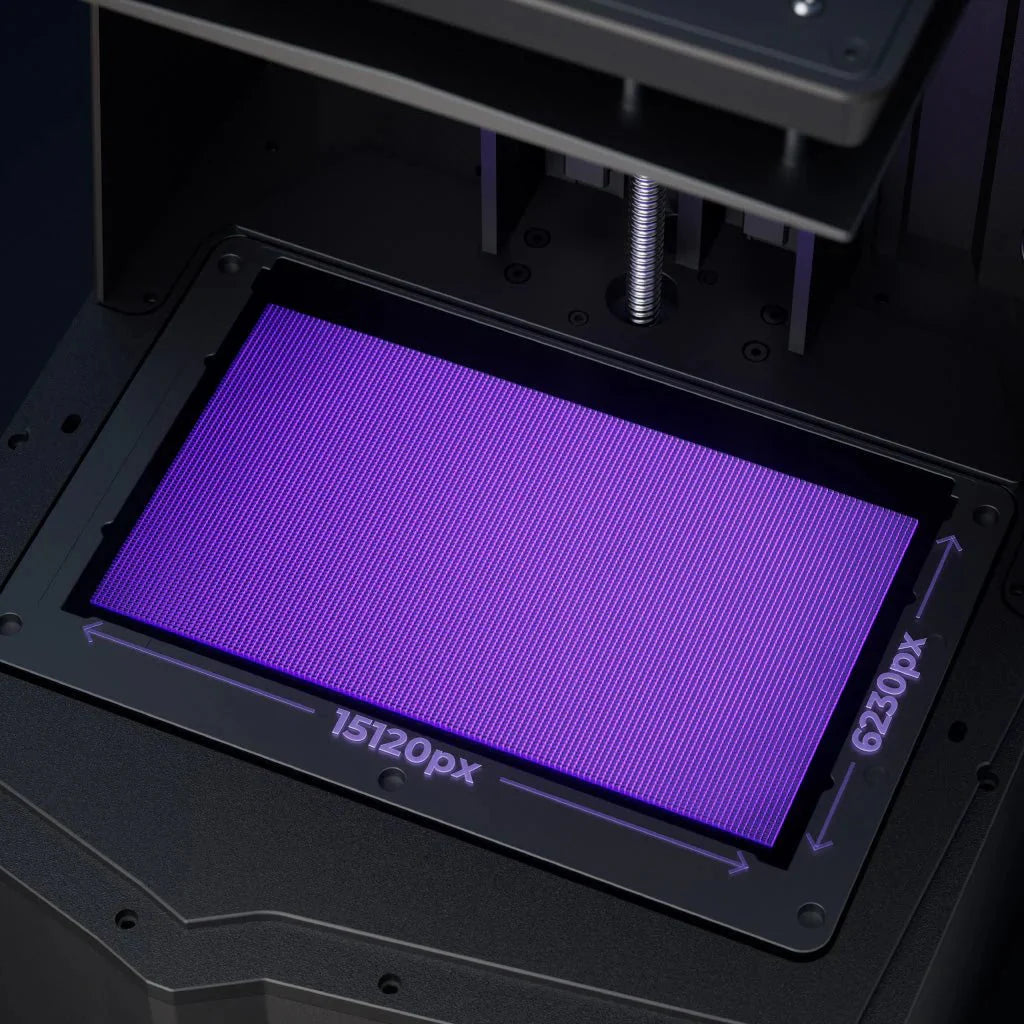 Close-up of a purple display with pixelation and '15120px' text, likely part of a machine or device.