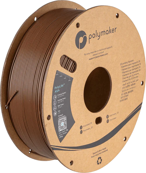 Spool of Polymaker 3D printing filament on a white background