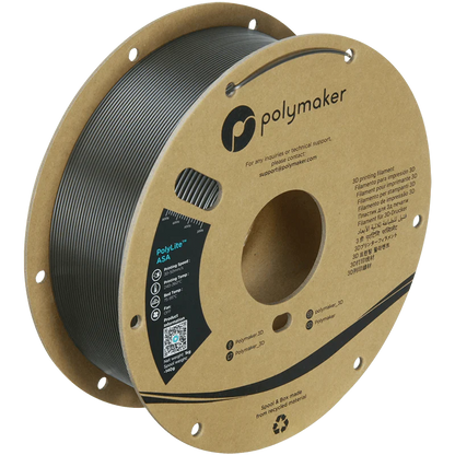 Spool of Polymaker 3D printing filament on a cardboard reel with branding and product details.