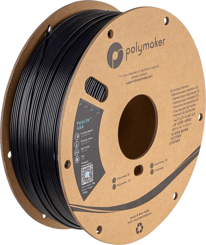Spool of Polymaker 3D printing filament on a white background