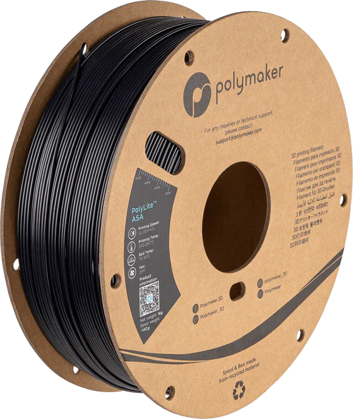 Spool of Polymaker 3D printing filament on a white background