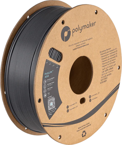 Spool of Polymaker 3D printing filament on a white background