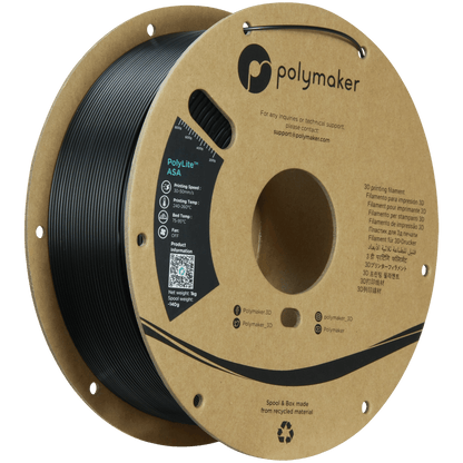 Spool of Polymaker 3D printing filament on a brown cardboard reel.