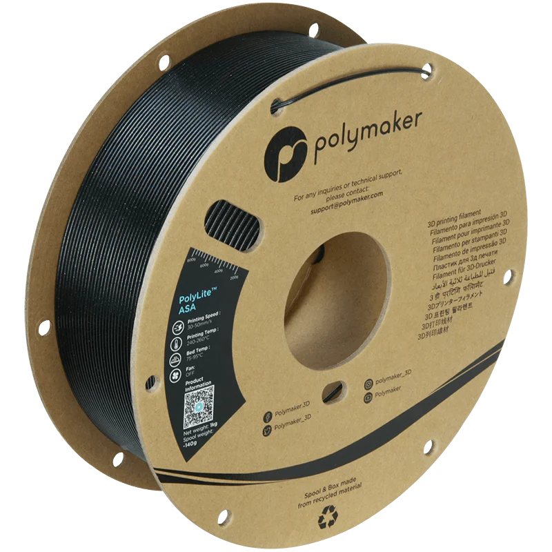 Spool of Polymaker 3D printing filament on a white background