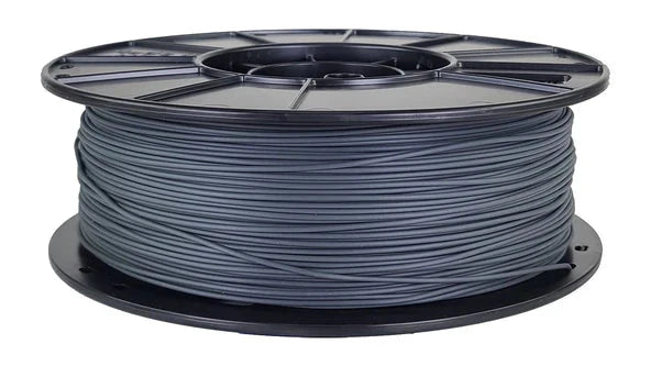 Spool of gray filament on a white background