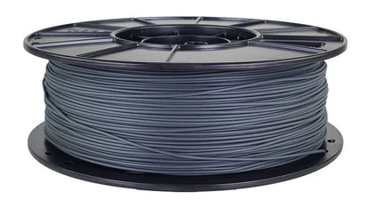 Spool of gray filament on a white background