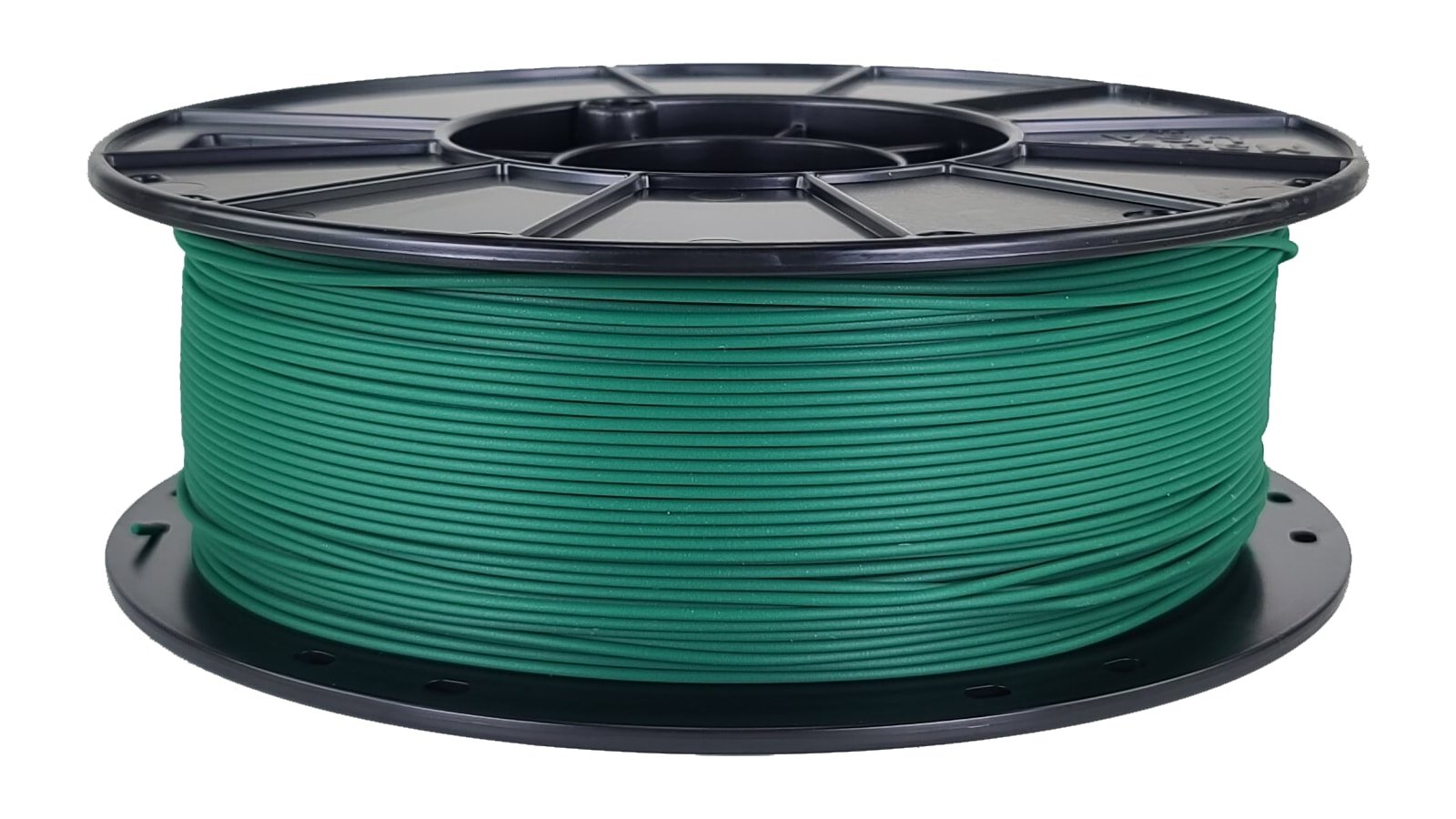 Spool of green filament on a white background