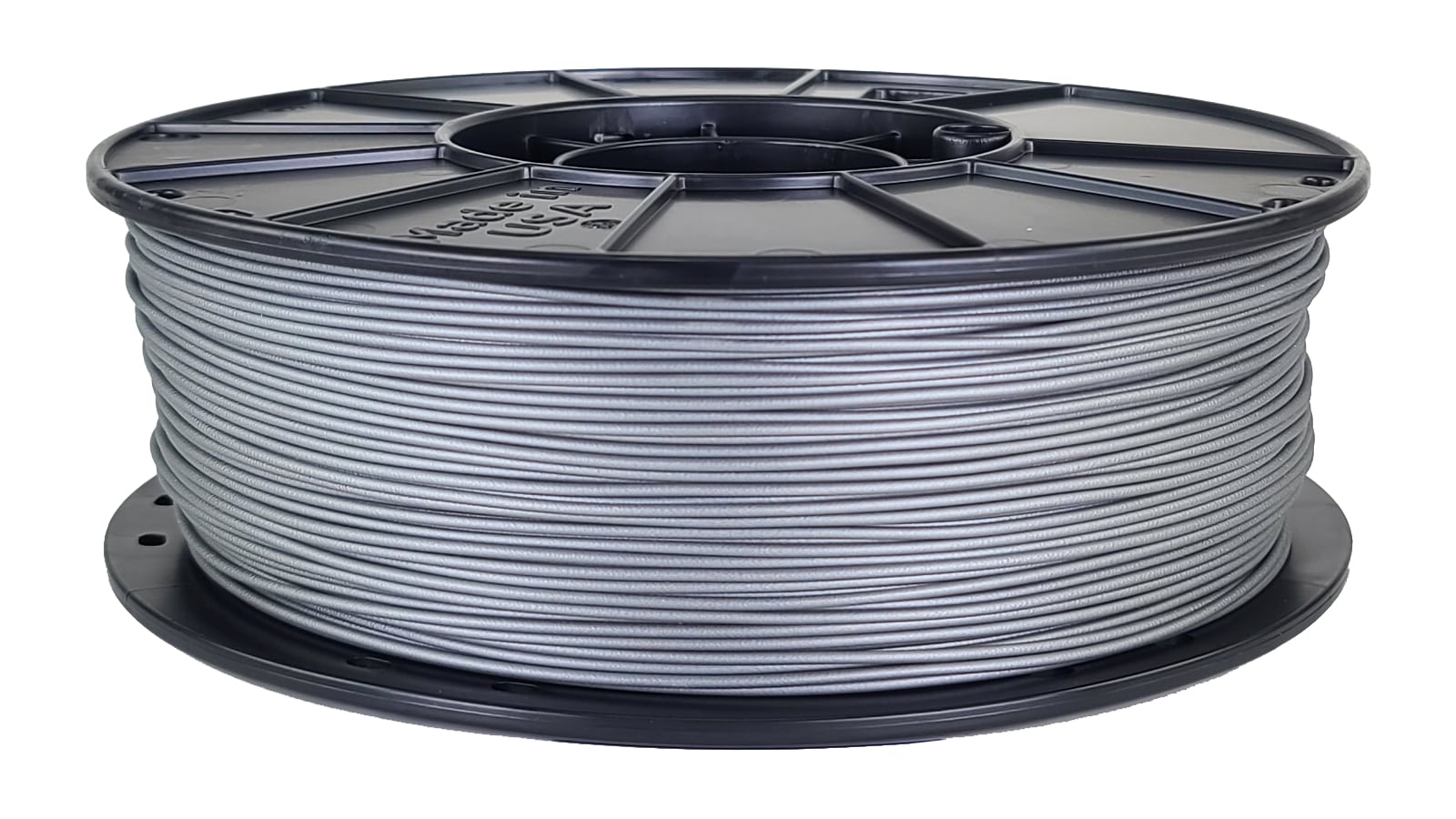Spool of gray filament on a white background
