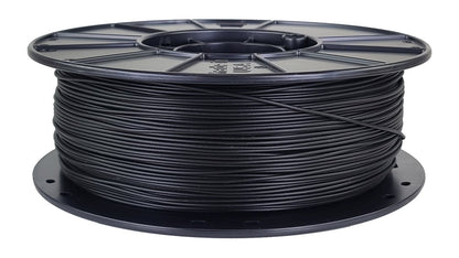 Spool of black filament on a white background