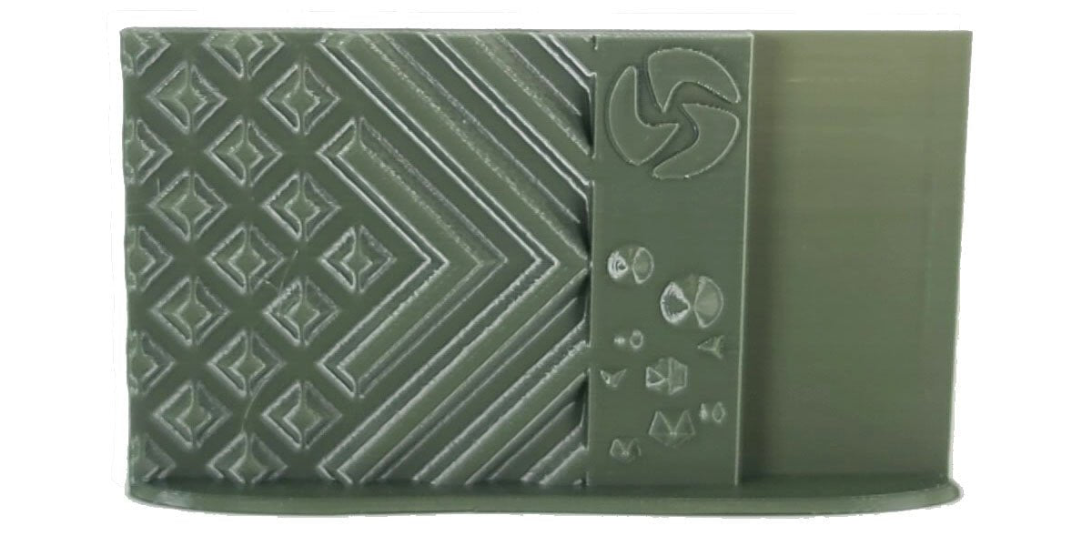 Green textured wallet with geometric patterns on a white background