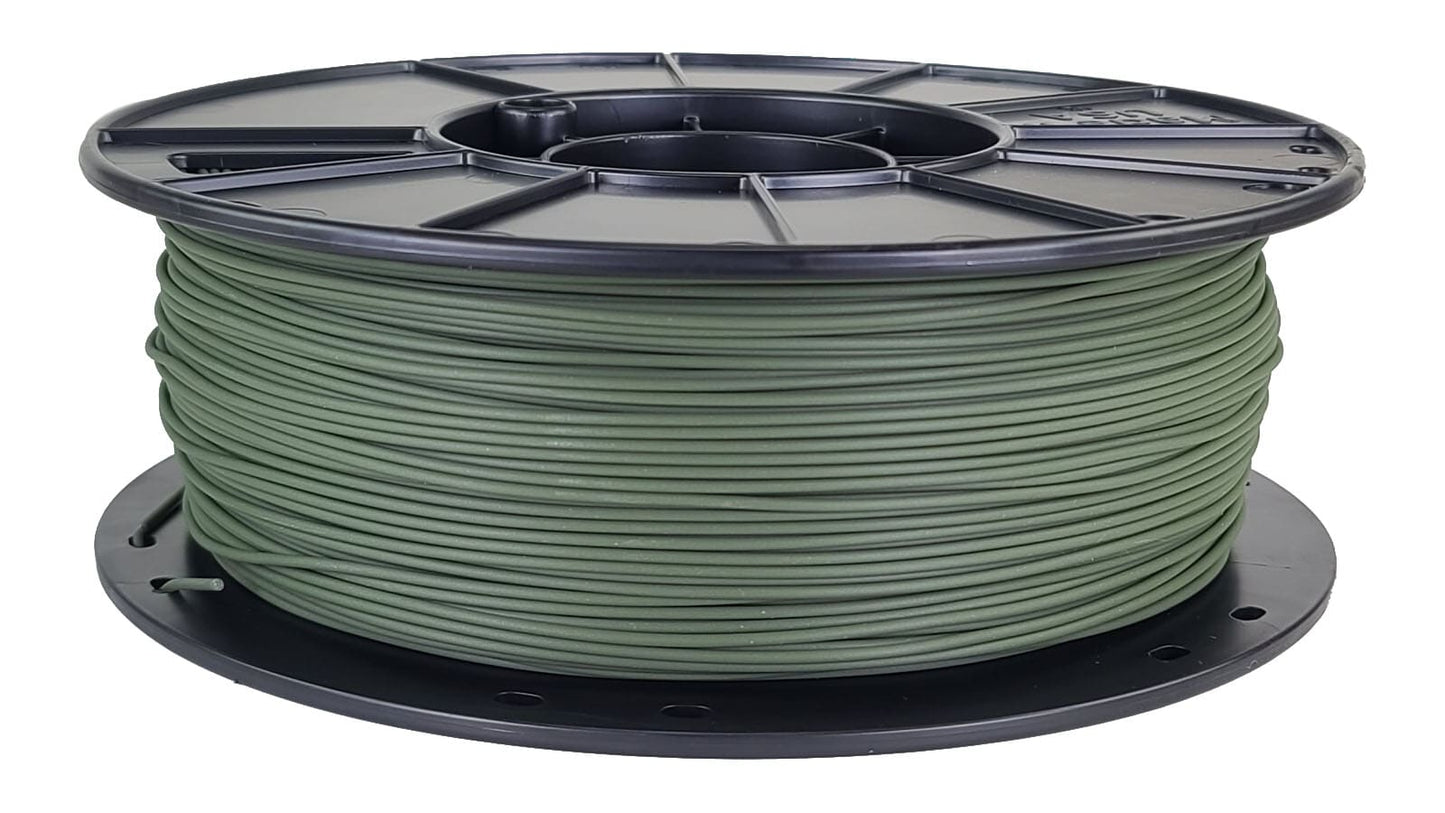 Spool of green filament on a white background
