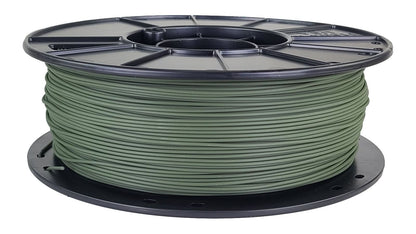 Spool of green filament on a white background