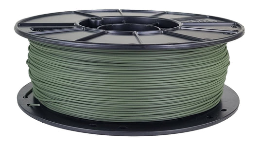Spool of green filament on a white background