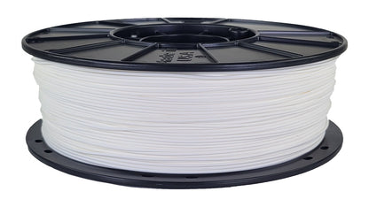 Spool of white filament on a black reel with visible branding.