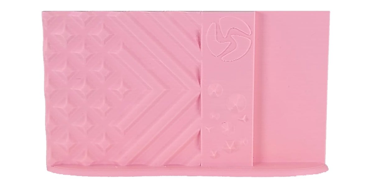 Pink towel with geometric pattern on a white background