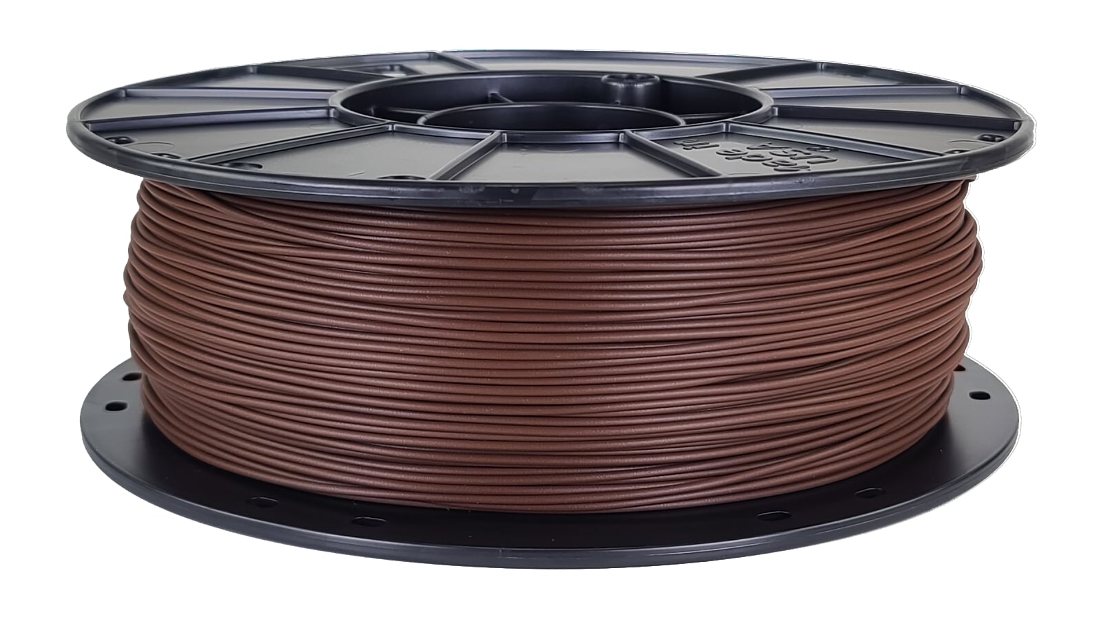 Spool of brown filament on a white background