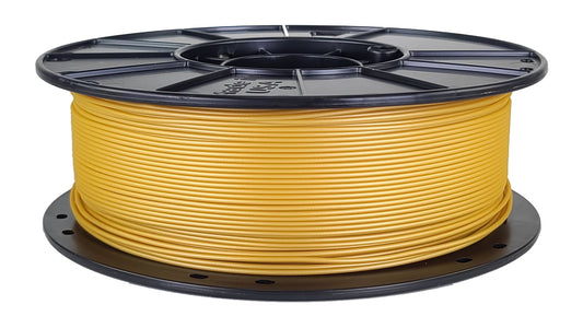 Spool of yellow filament on a white background