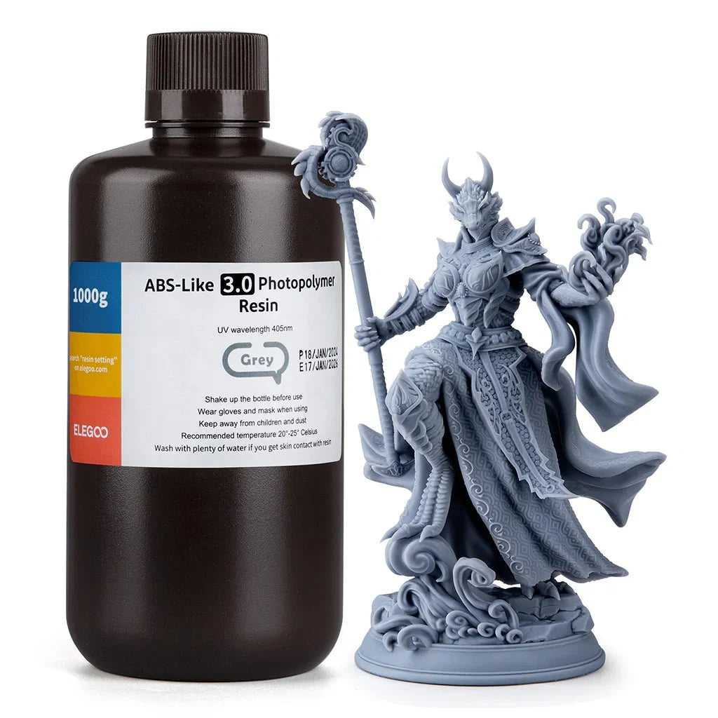 Elegoo resin for SLA printing — features infographic showing compatibility and print quality specs