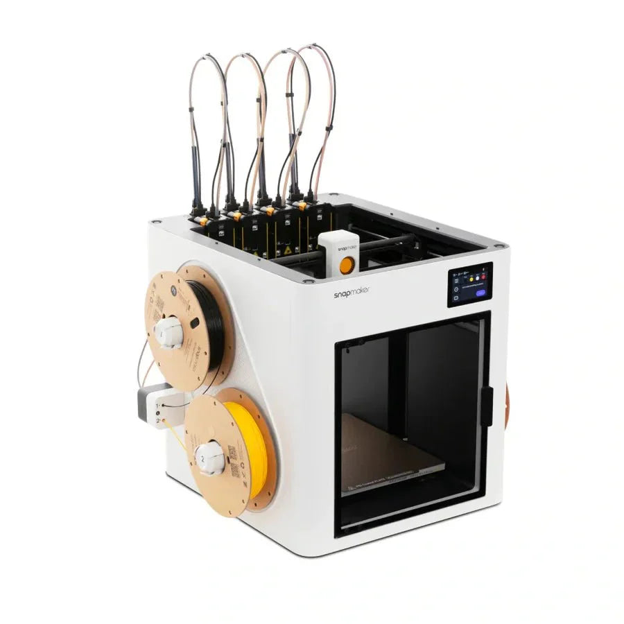 3D printer with multiple nozzles on a white background