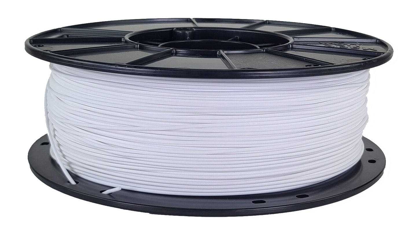 Spool of white filament on a black plastic reel