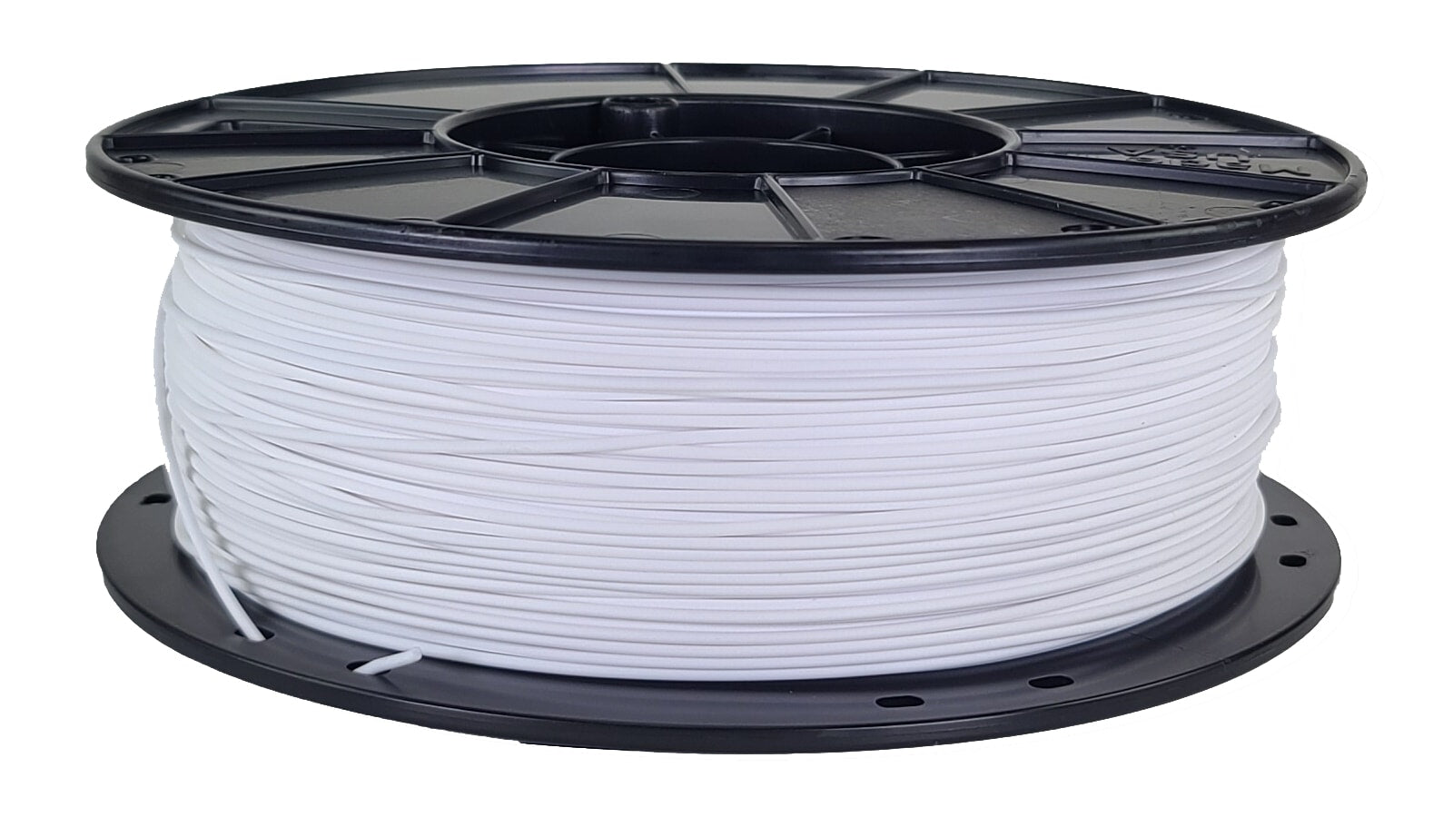 Spool of white filament on a black plastic reel