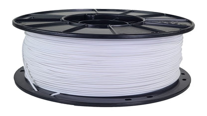 Spool of white filament on a black plastic reel