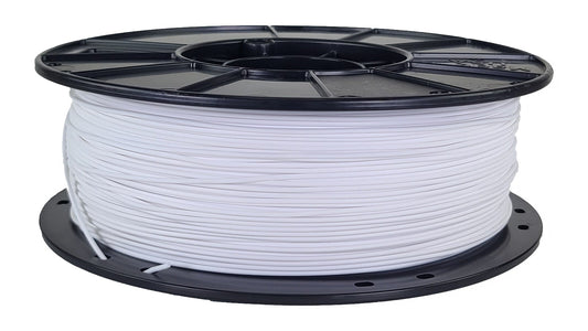 Spool of white filament on a black plastic reel
