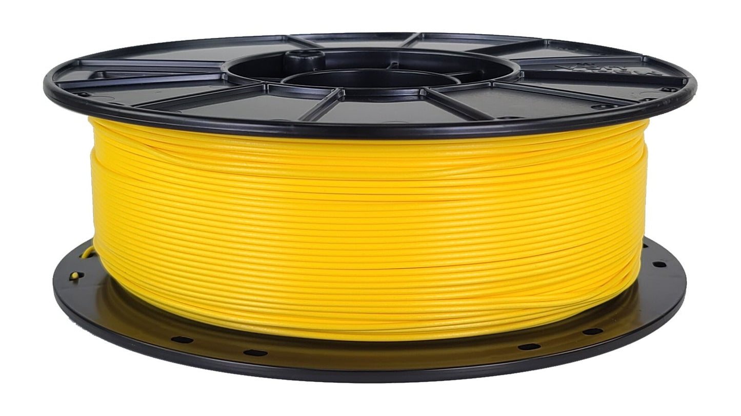 Spool of yellow filament on a black plastic reel