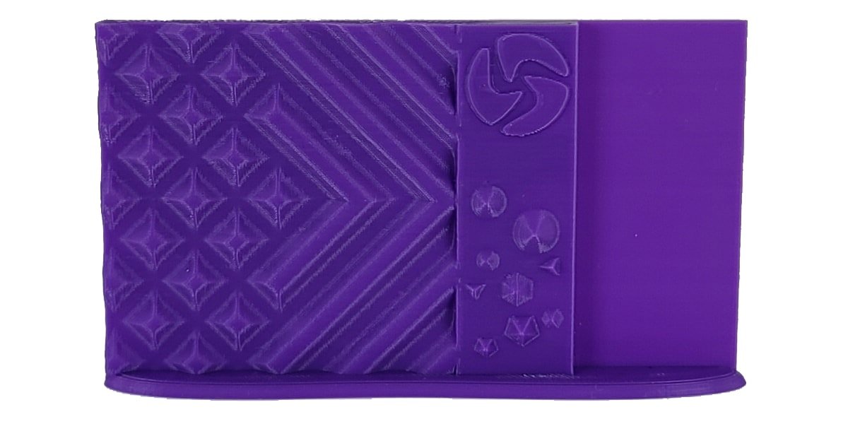 Purple silicone case with geometric patterns on a white background