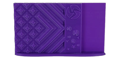 Purple silicone case with geometric patterns on a white background