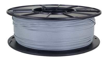 Spool of gray filament on a white background